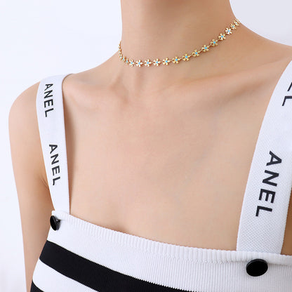 316L Stainless Steel 18K Gold Plated Blue Enamel Flower Delicate Necklace & Bracelet - Image 9