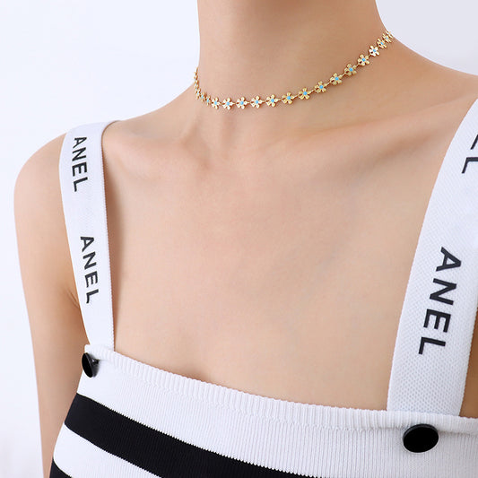 316L Stainless Steel 18K Gold Plated Blue Enamel Flower Delicate Necklace & Bracelet - Image 9