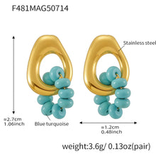Size and weight measurements for the 18K gold plated stainless steel blue turquoise hoop earrings.