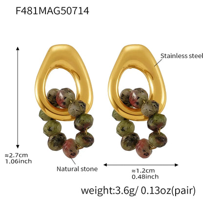 316L Stainless Steel 18K Gold Plated Blue Turquoise Hoop Earrings - Image 13