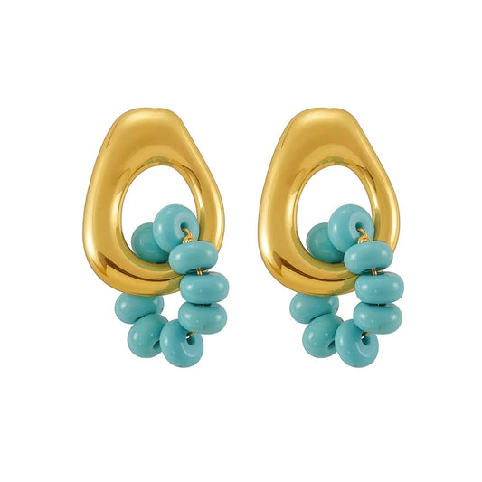 316L Stainless Steel 18K Gold Plated Blue Turquoise Hoop Earrings - Image 9