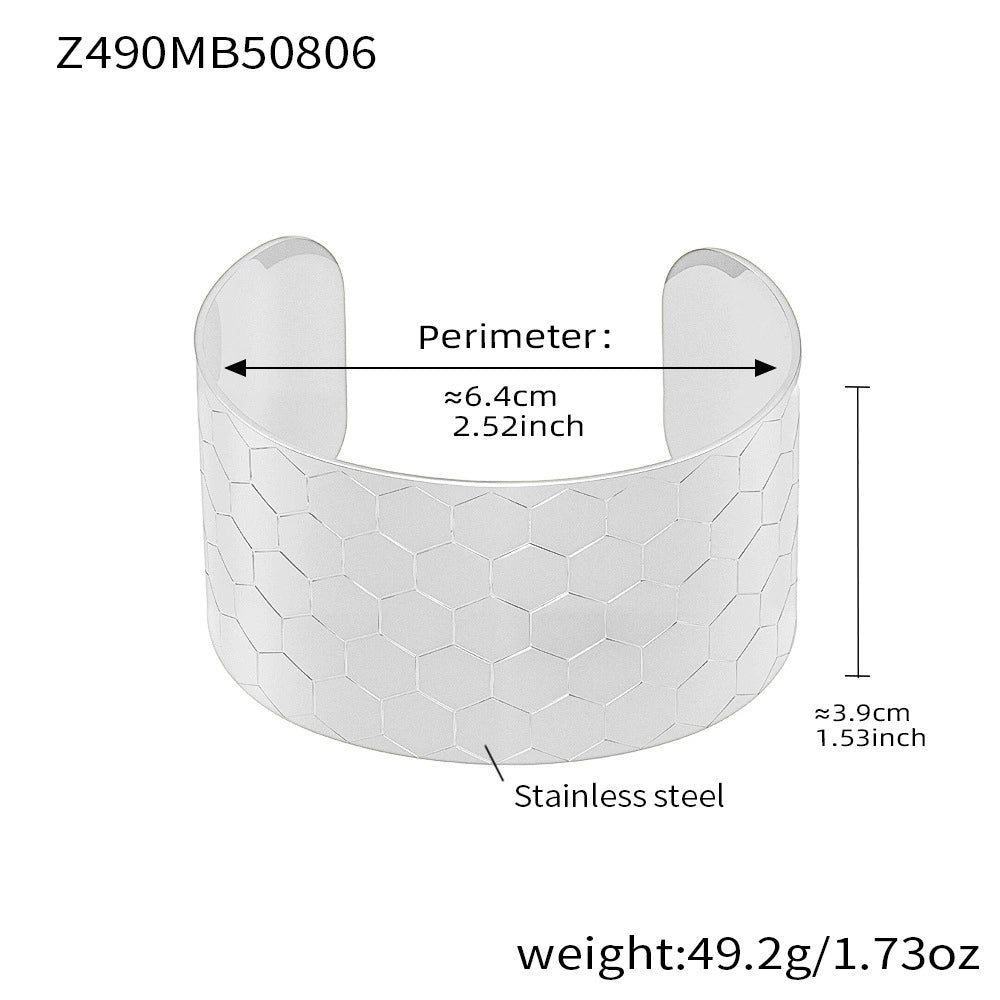 316L Stainless Steel 18K Gold Plated Bold Floral Pattern Adjustable Open Cuff Bracelet - Image 1