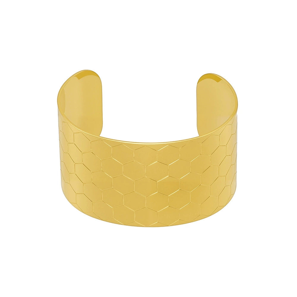 316L Stainless Steel 18K Gold Plated Bold Floral Pattern Adjustable Open Cuff Bracelet - Image 11