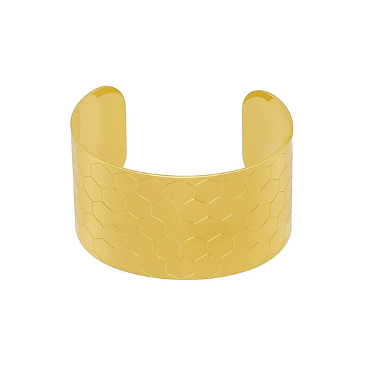 316L Stainless Steel 18K Gold Plated Bold Floral Pattern Adjustable Open Cuff Bracelet - Image 11