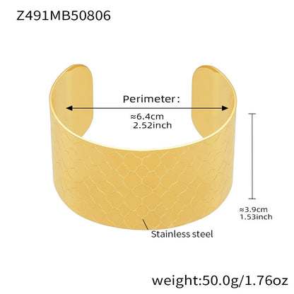 316L Stainless Steel 18K Gold Plated Bold Floral Pattern Adjustable Open Cuff Bracelet - Image 7