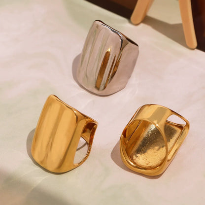 316L Stainless Steel 18K Gold Plated Bold Geometric Wide Band Ring - Image 3