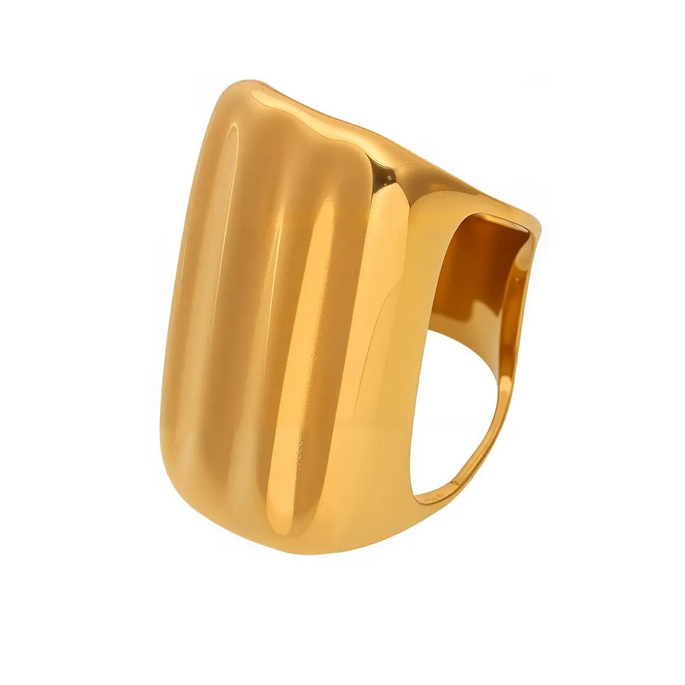 316L Stainless Steel 18K Gold Plated Bold Geometric Wide Band Ring - Image 5