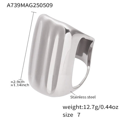 316L Stainless Steel 18K Gold Plated Bold Geometric Wide Band Ring - Image 7