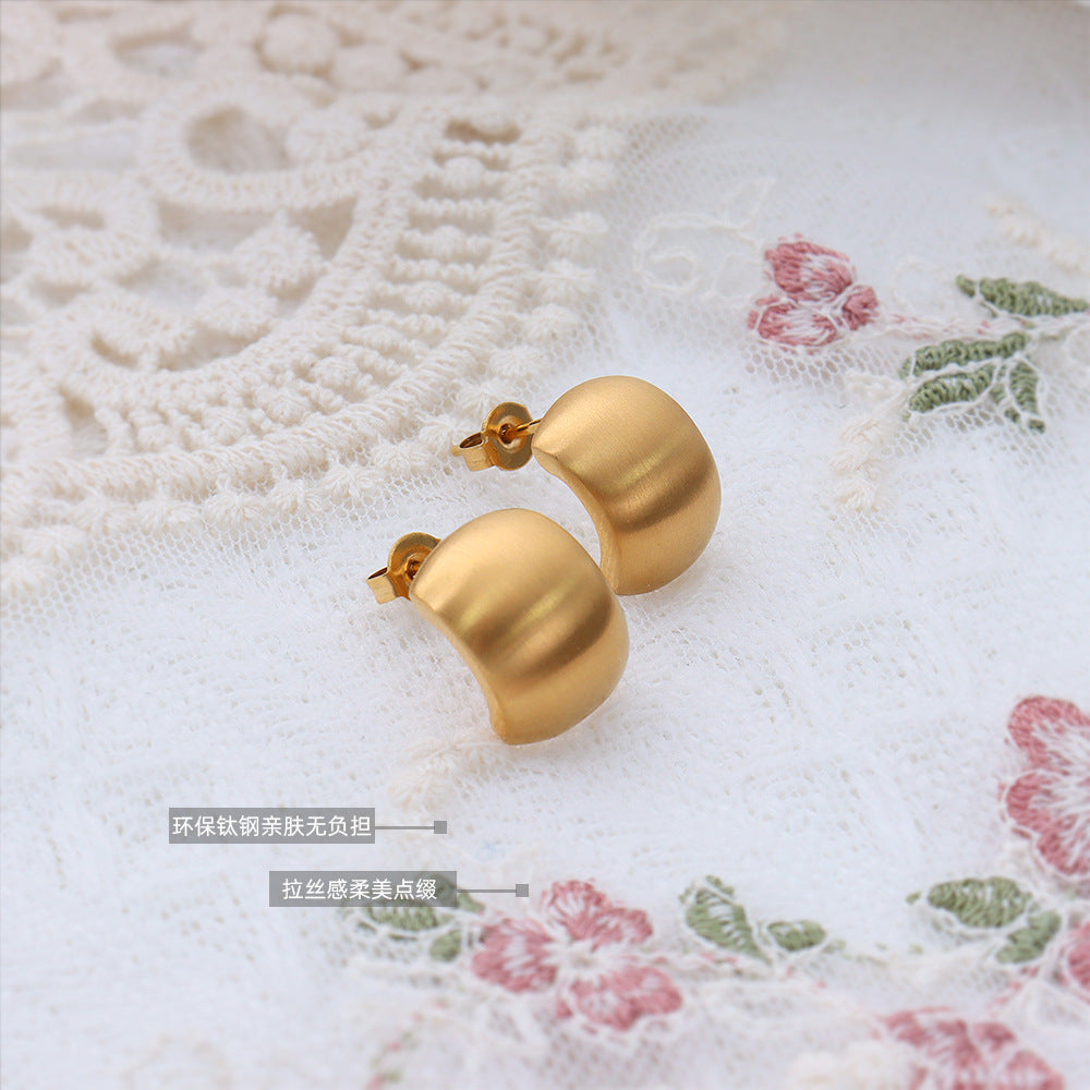 316L Stainless Steel 18K Gold Plated C-Shape Vintage Hoop Earrings - Image 7