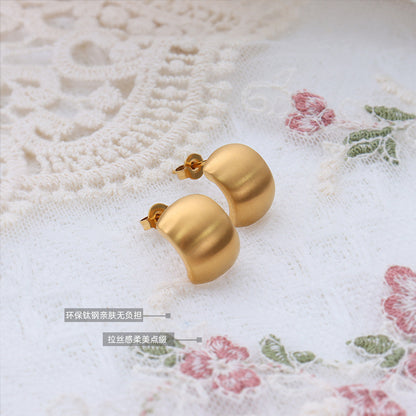 316L Stainless Steel 18K Gold Plated C-Shape Vintage Hoop Earrings - Image 7