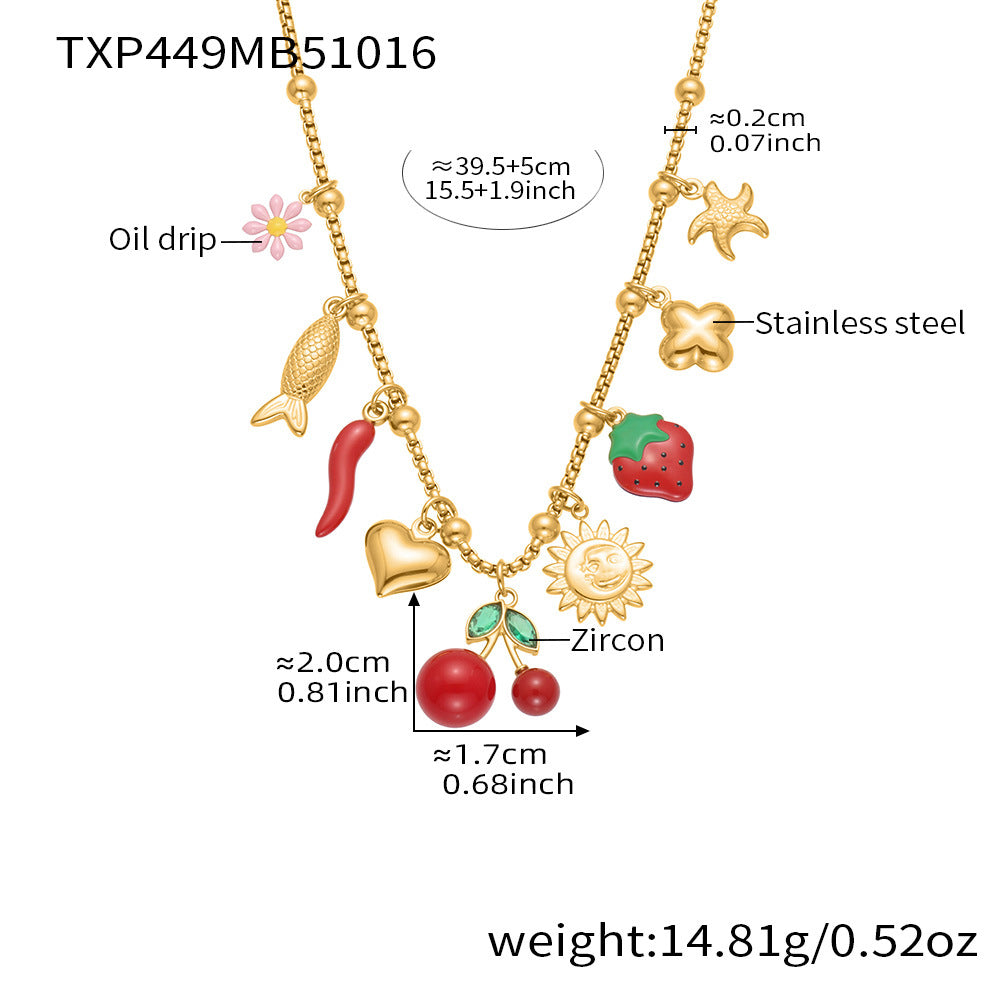 316L Stainless Steel 18K Gold Plated Cherry Blossom & Enamel Daisy Bracelet & Necklace - Image 1