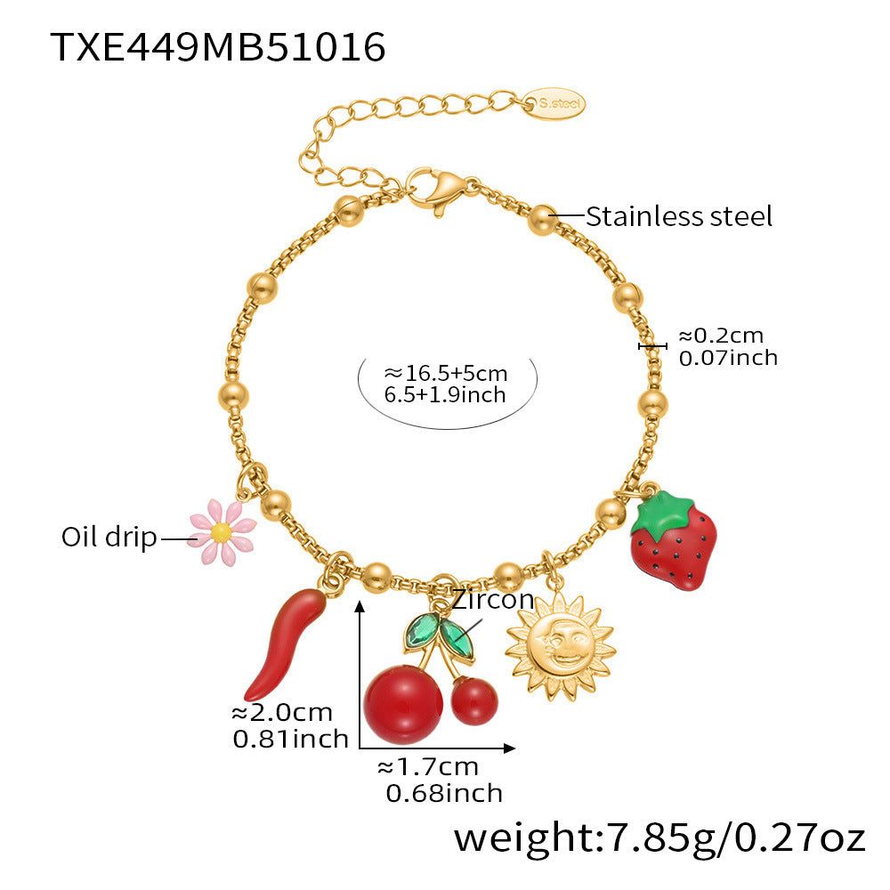 316L Stainless Steel 18K Gold Plated Cherry Blossom & Enamel Daisy Bracelet & Necklace - Image 10