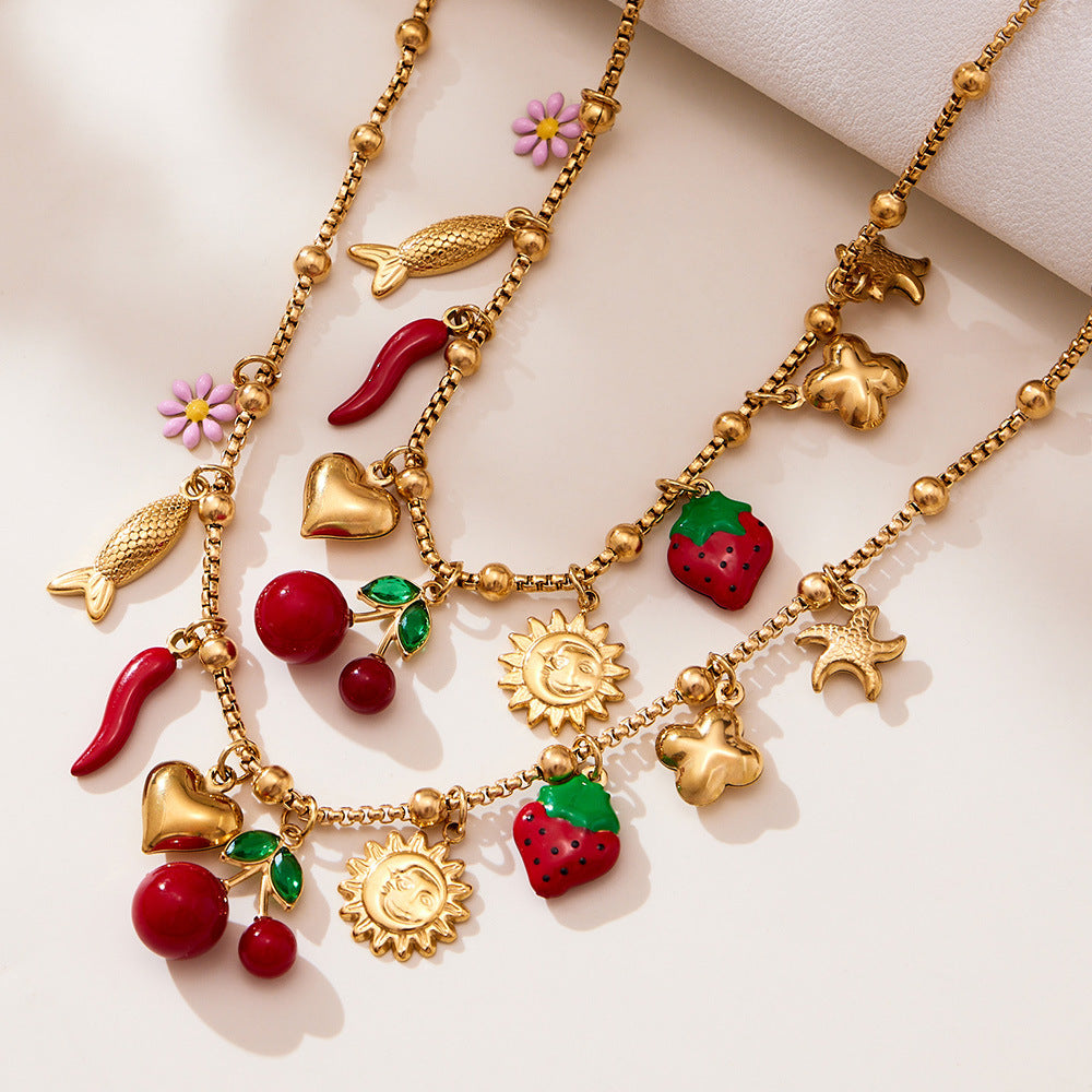 316L Stainless Steel 18K Gold Plated Cherry Blossom & Enamel Daisy Bracelet & Necklace - Image 6