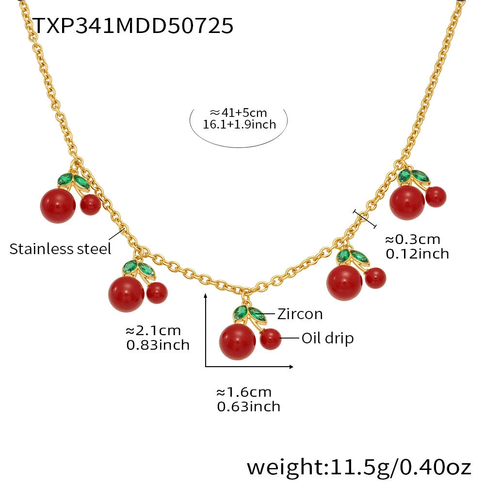 316L Stainless Steel 18K Gold Plated Cherry Necklace & Bracelet Set - Image 6