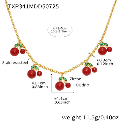 316L Stainless Steel 18K Gold Plated Cherry Necklace & Bracelet Set - Image 6
