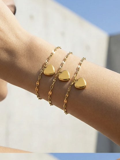 316L Stainless Steel 18K Gold Plated Chic Heart Pendant Bracelet - Image 11