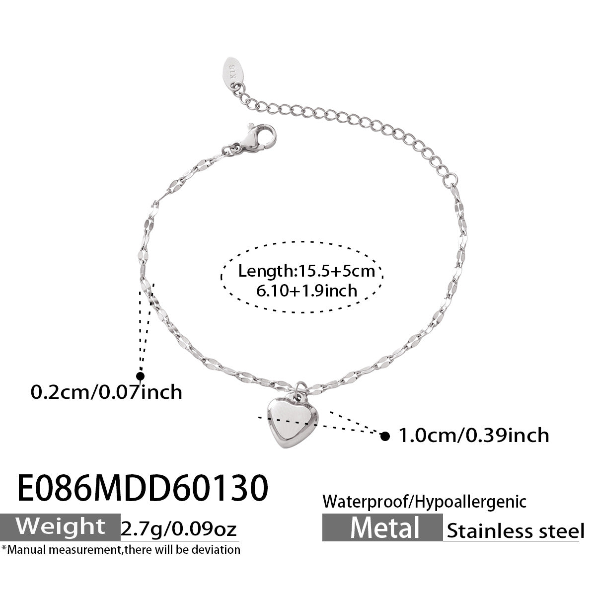 316L Stainless Steel 18K Gold Plated Chic Heart Pendant Bracelet - Image 14