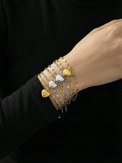 316L Stainless Steel 18K Gold Plated Chic Heart Pendant Bracelet - Image 2