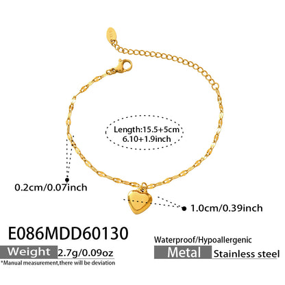 316L Stainless Steel 18K Gold Plated Chic Heart Pendant Bracelet - Image 6