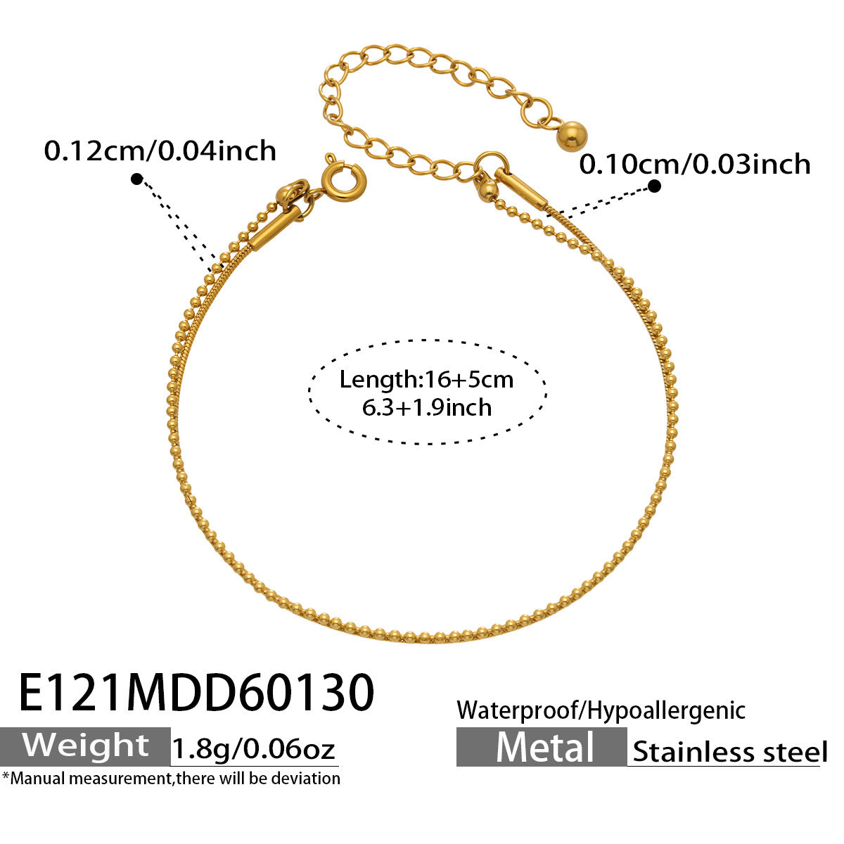 316L Stainless Steel 18K Gold Plated Chic Layered Flat Snake & Rice Bead Bracelet - Image 3