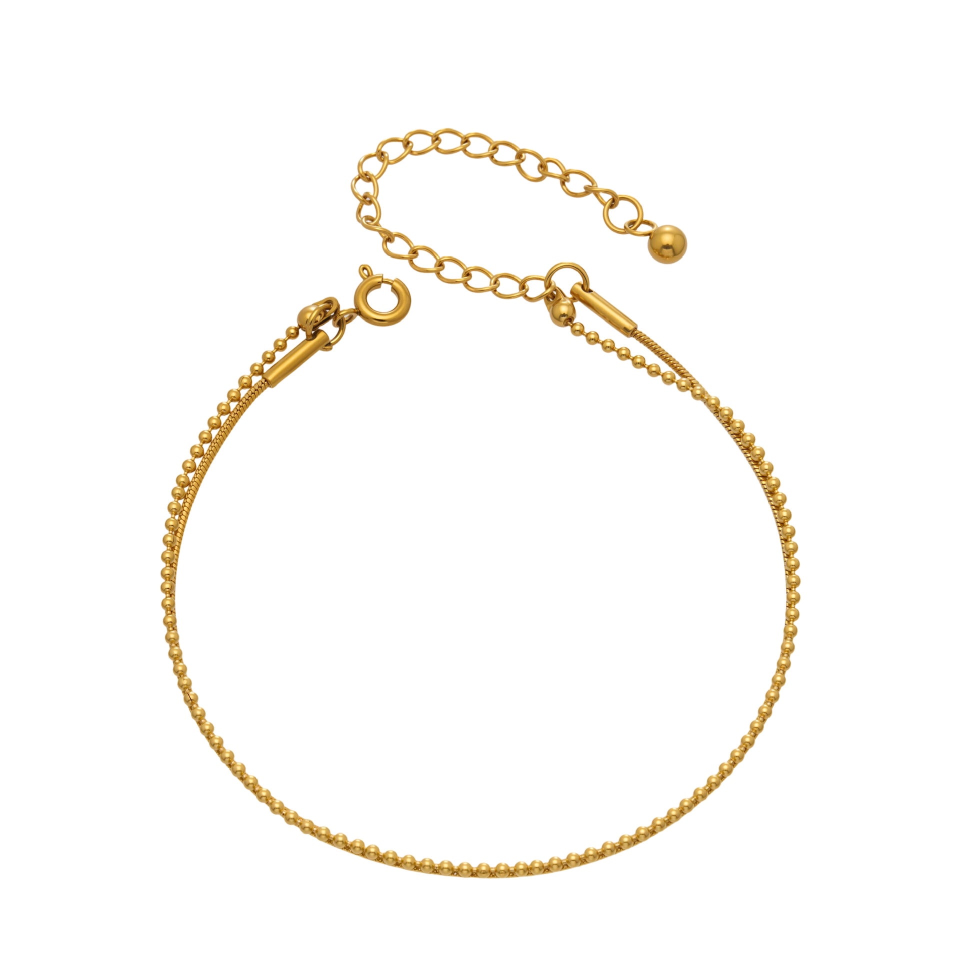 316L Stainless Steel 18K Gold Plated Chic Layered Flat Snake & Rice Bead Bracelet - Image 9