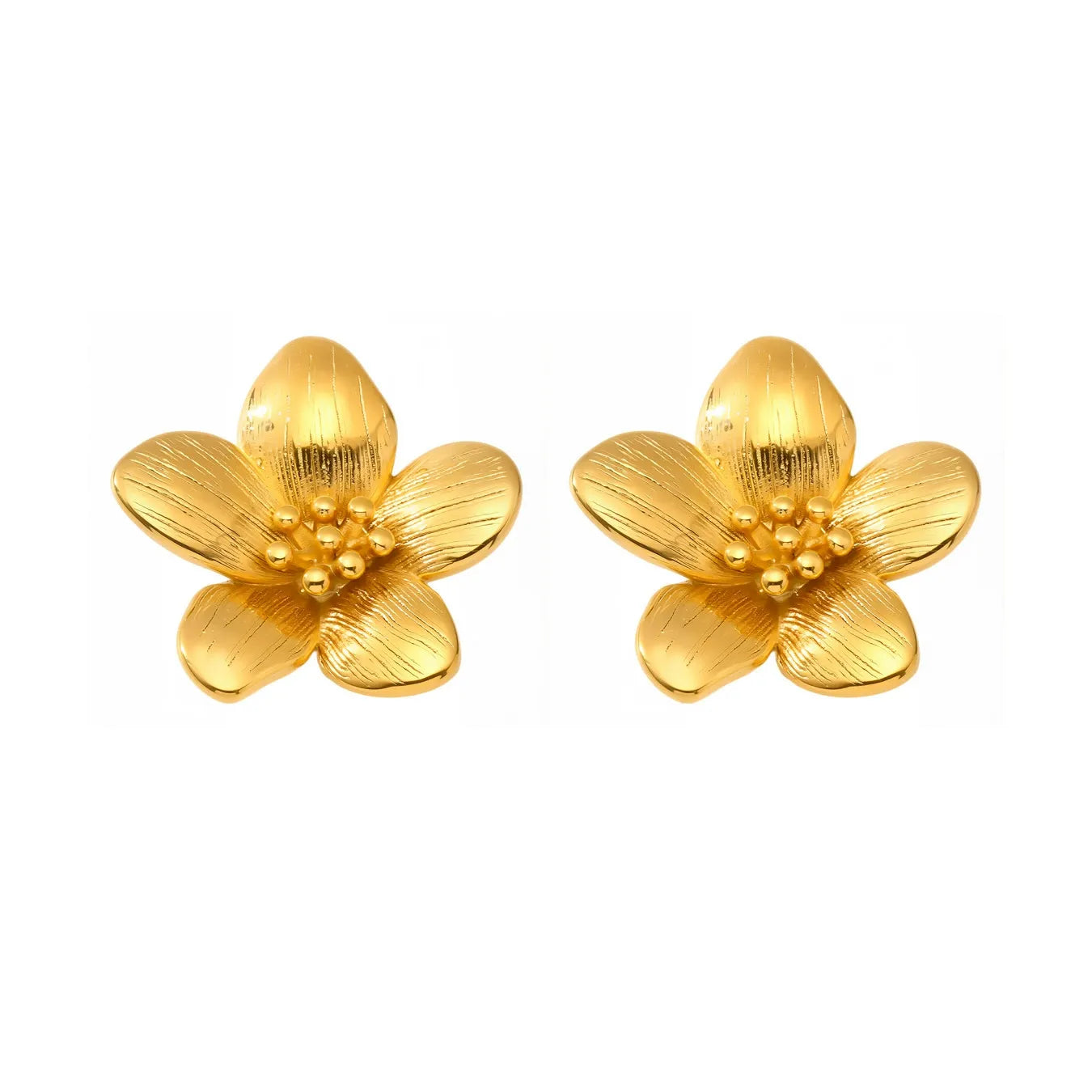 Wholesale 316L stainless steel 18K PVD gold plated sunflower stud hypoallergenic earrings.