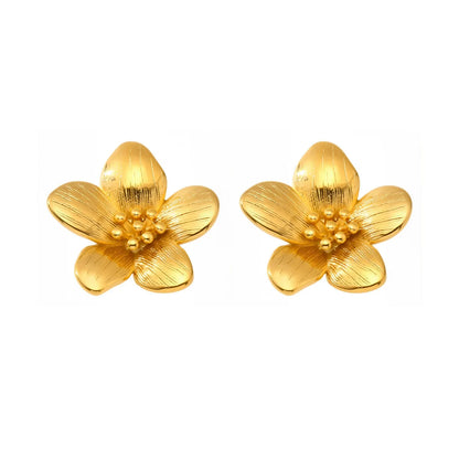316L Stainless Steel 18K Gold Plated Chic Sunflower Stud Earrings - Image 5
