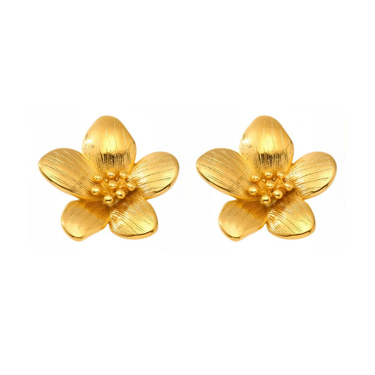 316L Stainless Steel 18K Gold Plated Chic Sunflower Stud Earrings - Image 5
