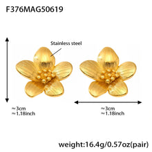 Size and weight measurements for the 18K gold plated 316L stainless steel sunflower stud hypoallergenic earrings.