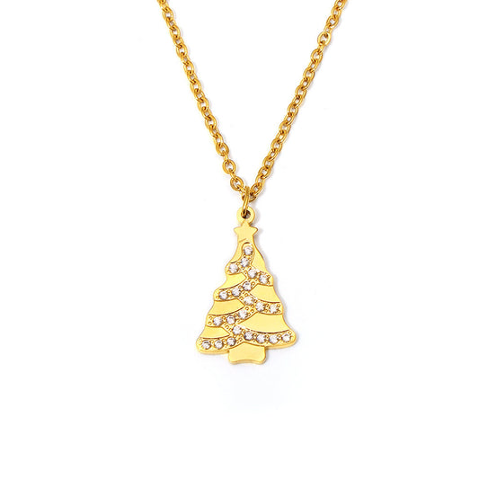 316L Stainless Steel 18K Gold Plated Christmas Tree Zircon Clavicle Necklace - Image 10