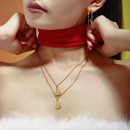 316L Stainless Steel 18K Gold Plated Christmas Tree Zircon Clavicle Necklace - Image 8