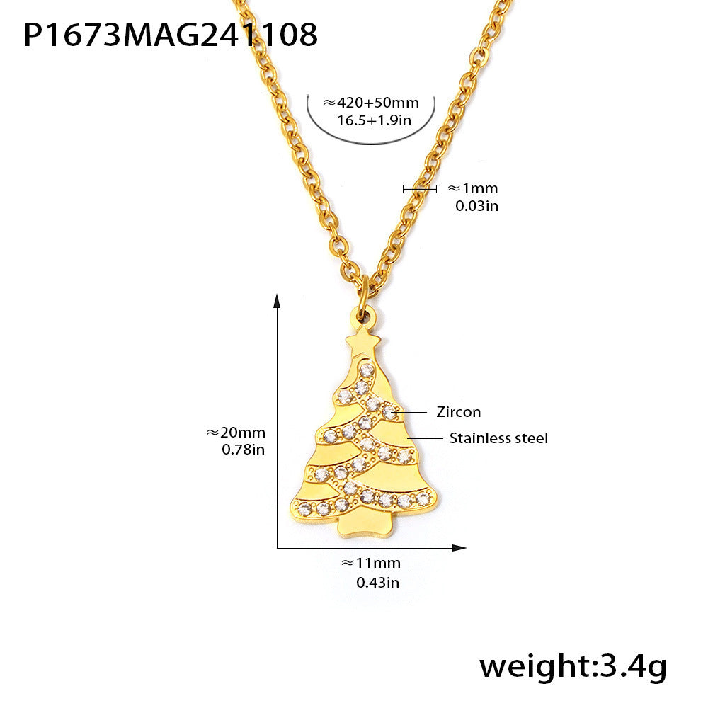 316L Stainless Steel 18K Gold Plated Christmas Tree Zircon Clavicle Necklace - Image 9
