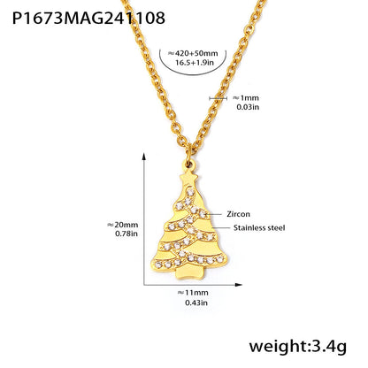 316L Stainless Steel 18K Gold Plated Christmas Tree Zircon Clavicle Necklace - Image 9