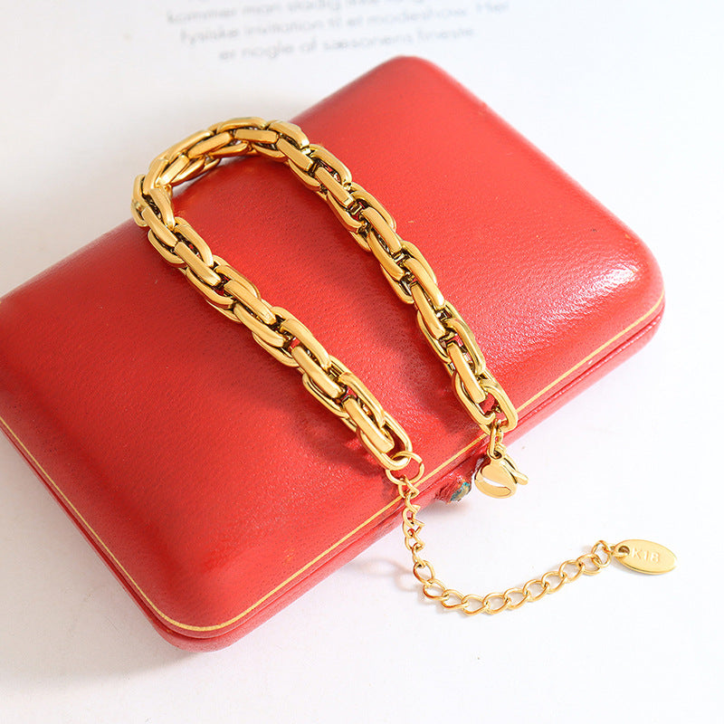 316L Stainless Steel 18K Gold Plated Chunky Interlocking Chain Bracelet - Image 1
