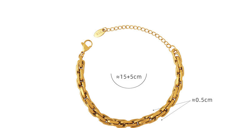 316L Stainless Steel 18K Gold Plated Chunky Interlocking Chain Bracelet - Image 5