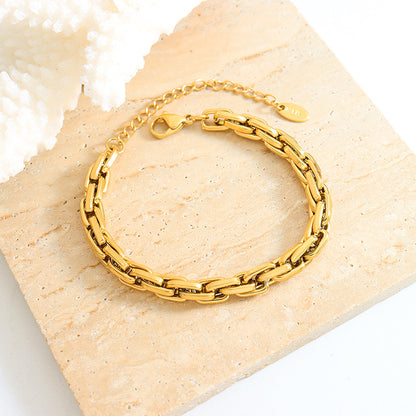 316L Stainless Steel 18K Gold Plated Chunky Interlocking Chain Bracelet - Image 6