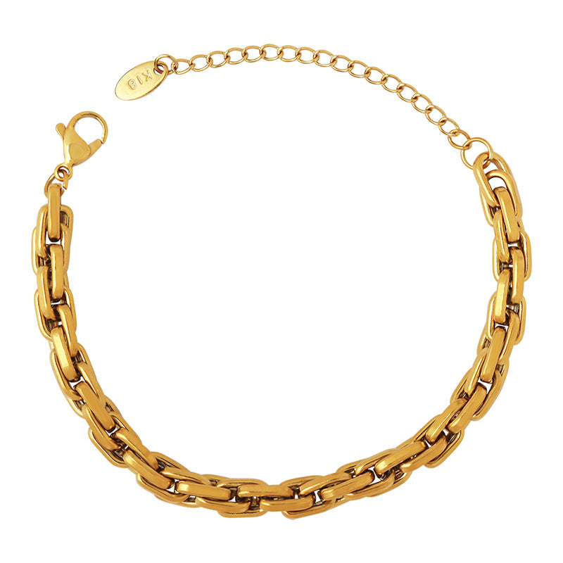 316L Stainless Steel 18K Gold Plated Chunky Interlocking Chain Bracelet - Image 7