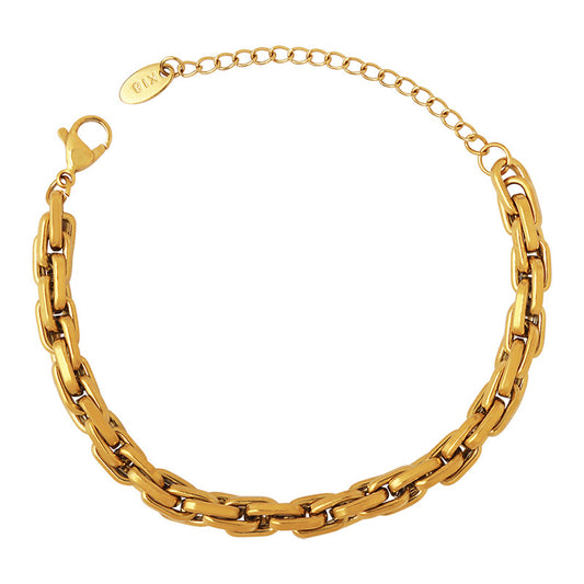 316L Stainless Steel 18K Gold Plated Chunky Interlocking Chain Bracelet - Image 7