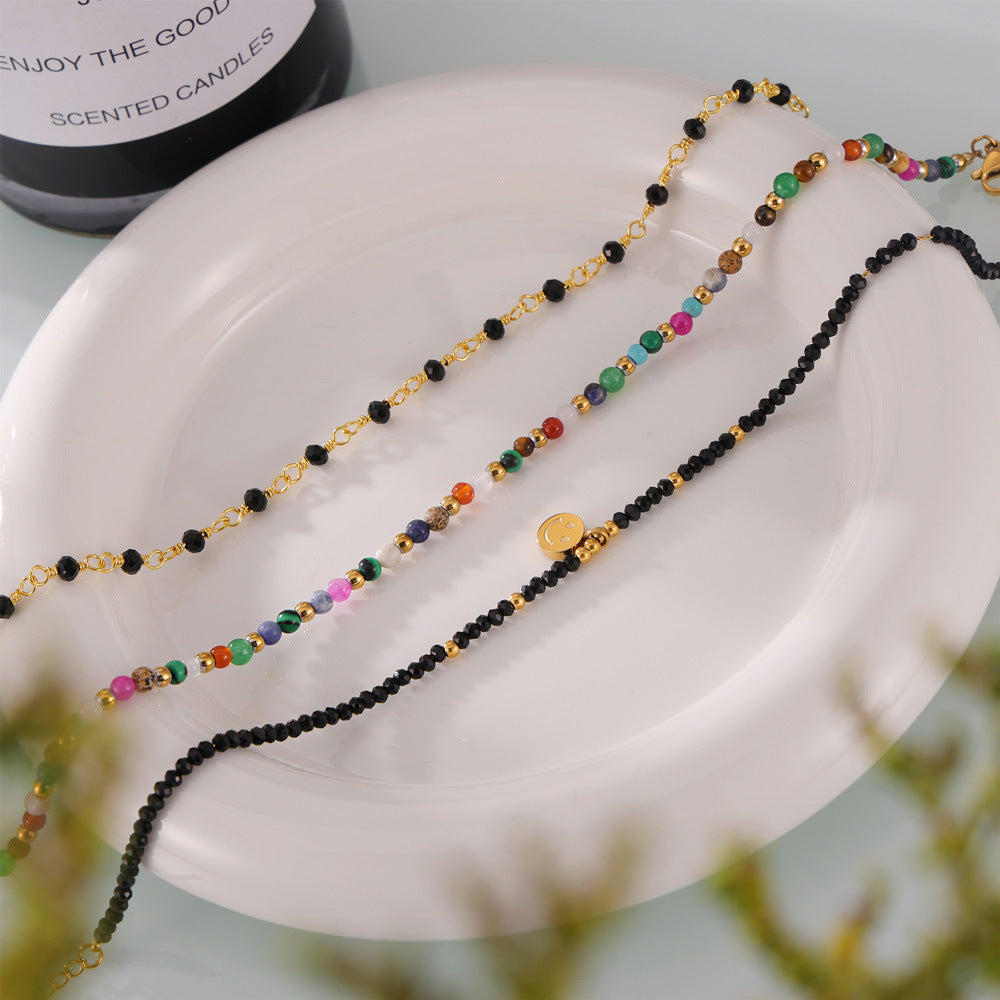 316L Stainless Steel 18K Gold Plated Colorful Natural Stone Beaded Anklet - Image 3