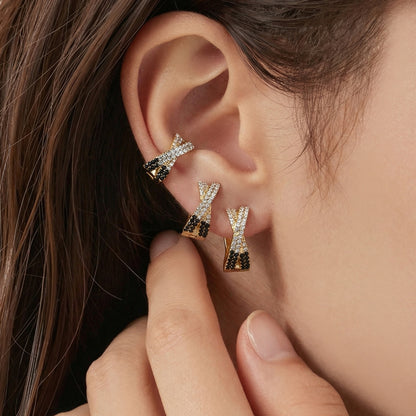 316L Stainless Steel 18K Gold Plated Colorful Zircon Criss-Cross Huggie Hoop Earrings - Image 10