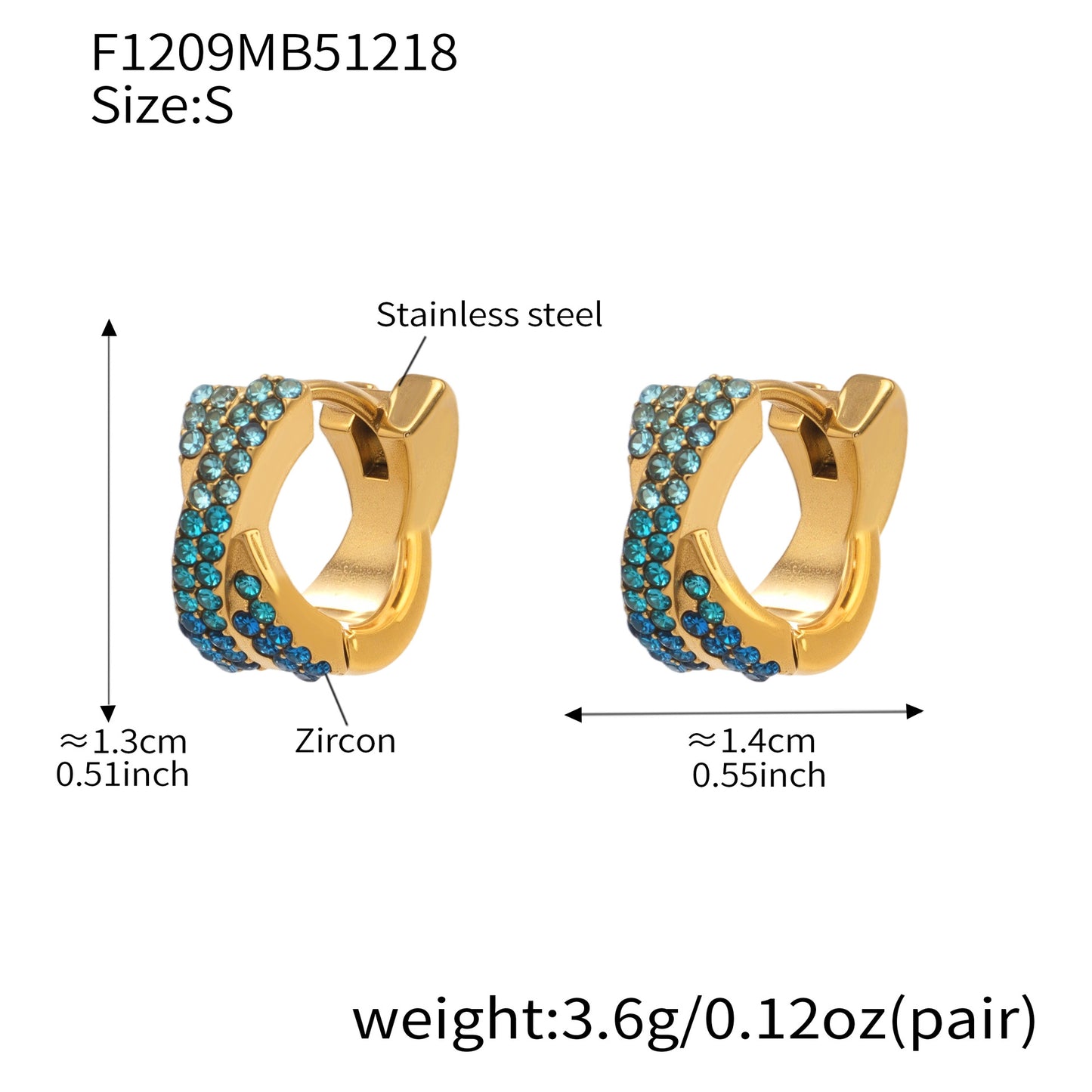 316L Stainless Steel 18K Gold Plated Colorful Zircon Criss-Cross Huggie Hoop Earrings - Image 12
