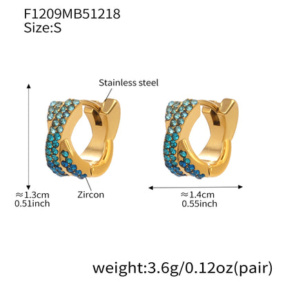 316L Stainless Steel 18K Gold Plated Colorful Zircon Criss-Cross Huggie Hoop Earrings - Image 12