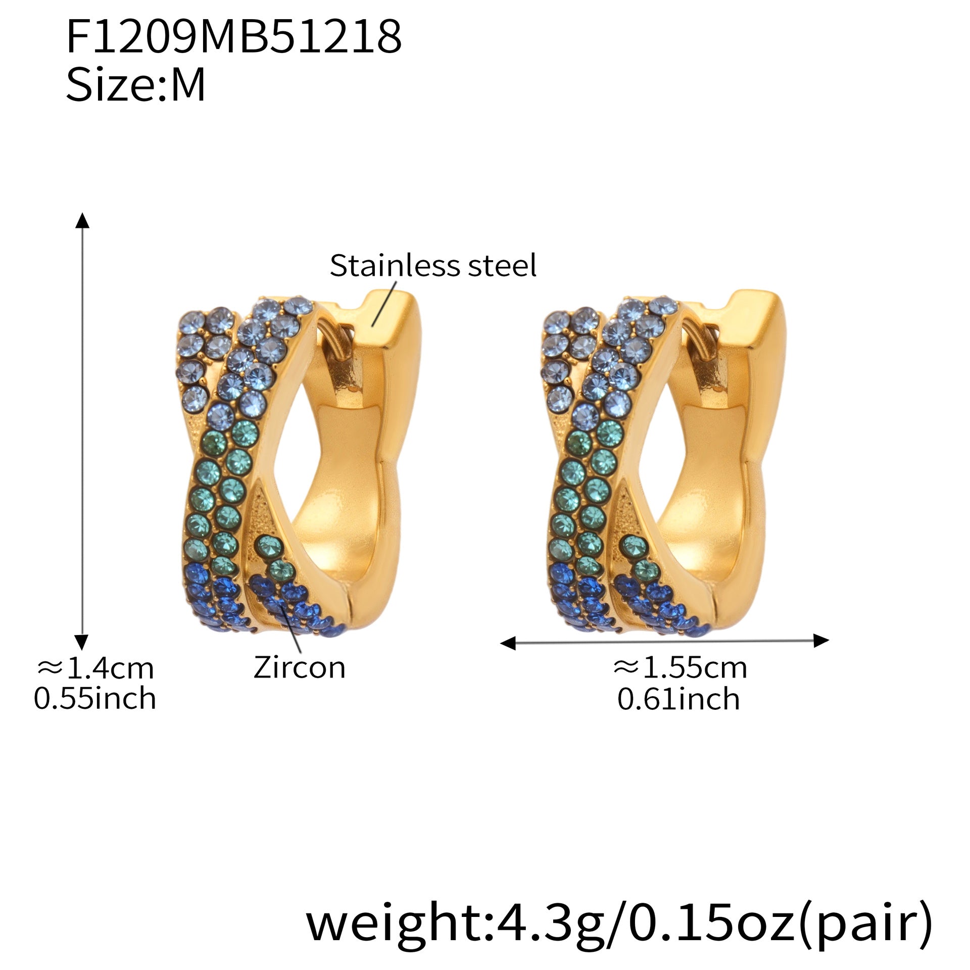 316L Stainless Steel 18K Gold Plated Colorful Zircon Criss-Cross Huggie Hoop Earrings - Image 13