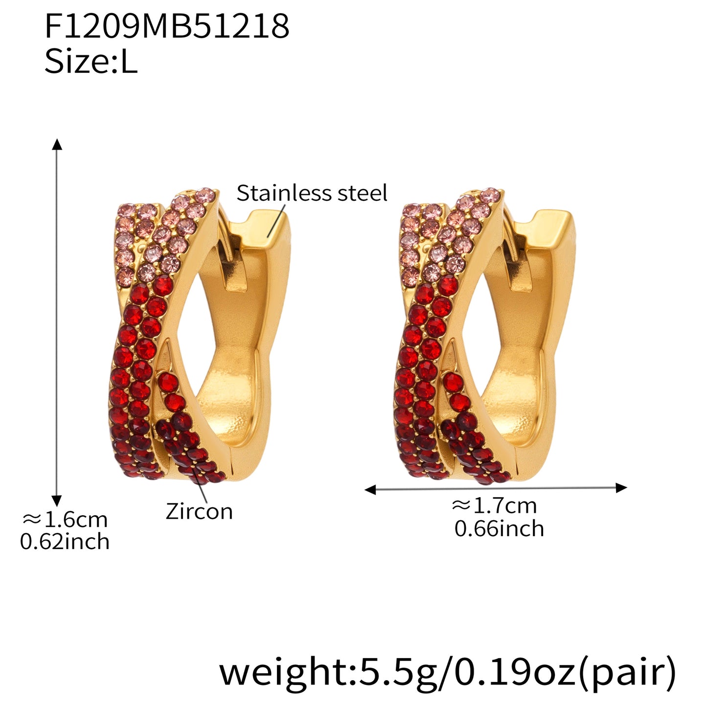 316L Stainless Steel 18K Gold Plated Colorful Zircon Criss-Cross Huggie Hoop Earrings - Image 14