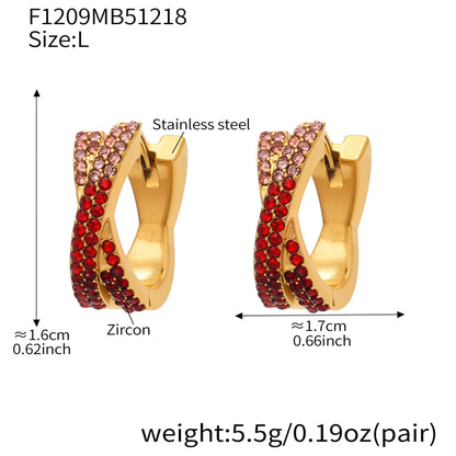 316L Stainless Steel 18K Gold Plated Colorful Zircon Criss-Cross Huggie Hoop Earrings - Image 14