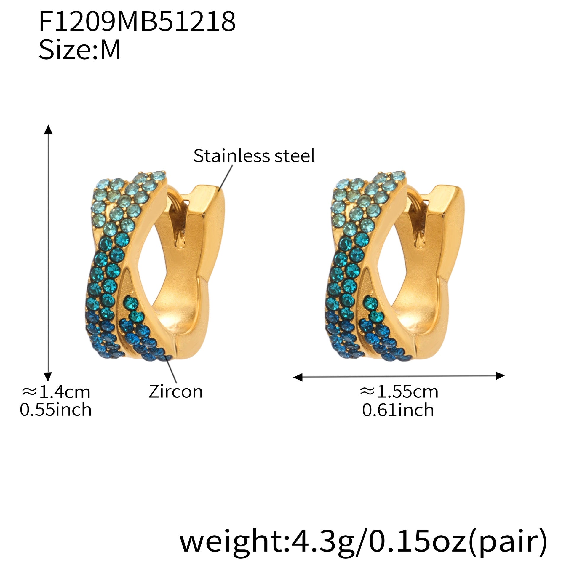316L Stainless Steel 18K Gold Plated Colorful Zircon Criss-Cross Huggie Hoop Earrings - Image 15