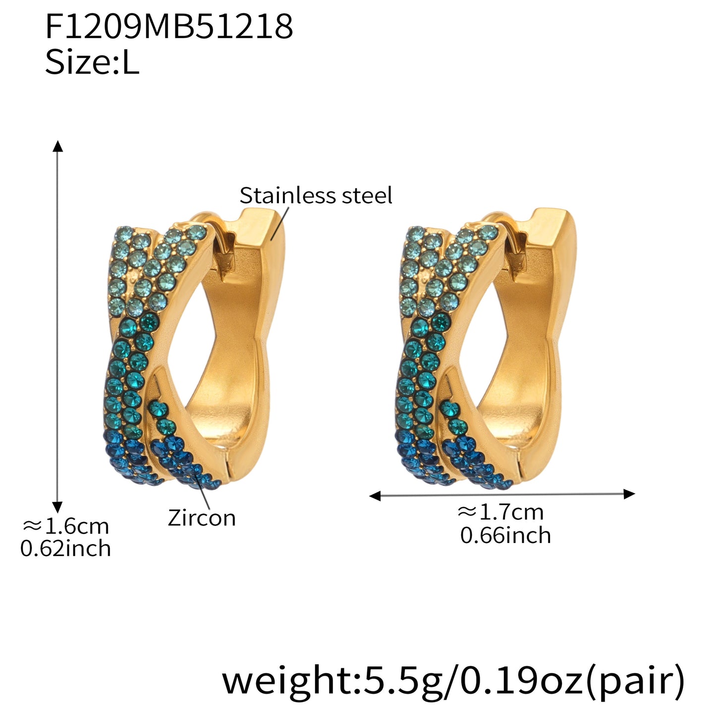 316L Stainless Steel 18K Gold Plated Colorful Zircon Criss-Cross Huggie Hoop Earrings - Image 18