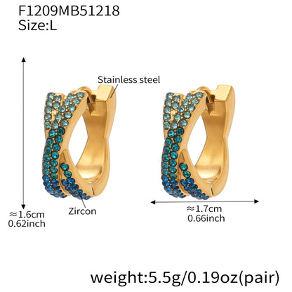 316L Stainless Steel 18K Gold Plated Colorful Zircon Criss-Cross Huggie Hoop Earrings - Image 18