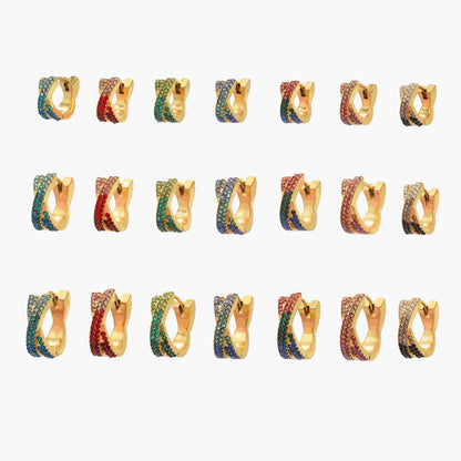 316L Stainless Steel 18K Gold Plated Colorful Zircon Criss-Cross Huggie Hoop Earrings - Image 19