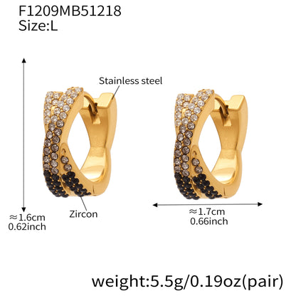 316L Stainless Steel 18K Gold Plated Colorful Zircon Criss-Cross Huggie Hoop Earrings - Image 2